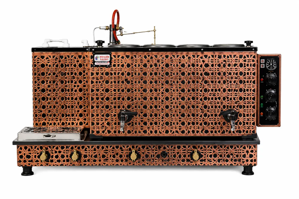 Meşale Antik Turbo MATF04 4 Demlikli Çiçek Desen Çay Kazanı