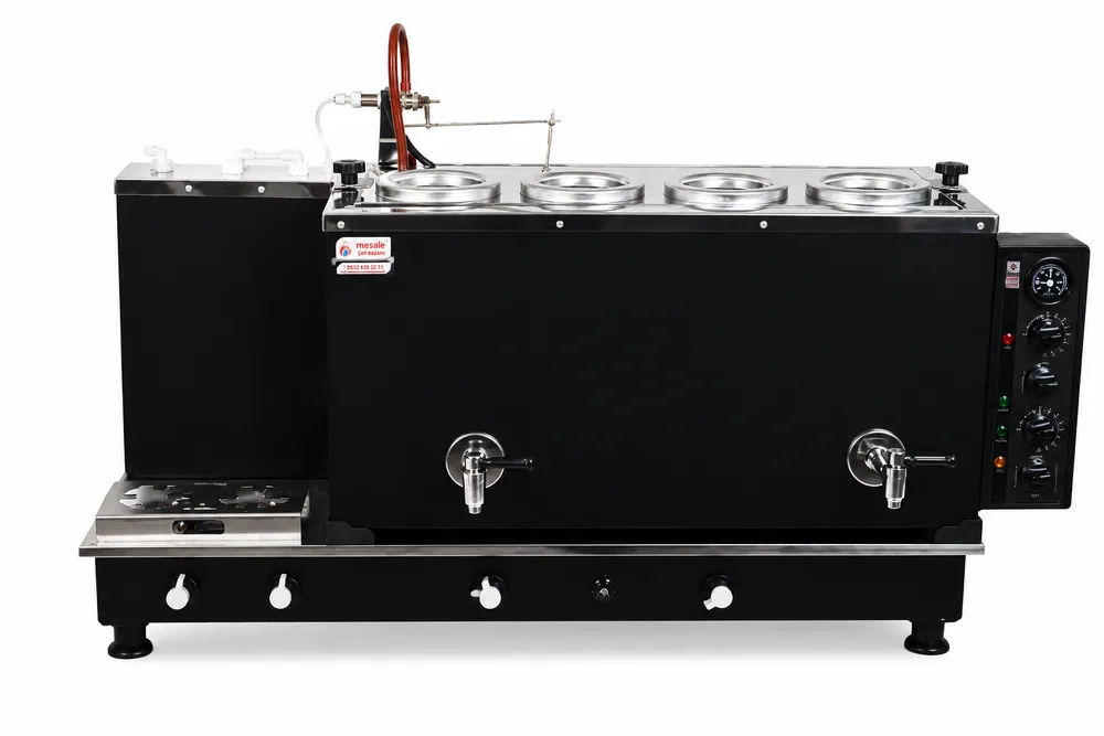 Meşale çay kazan 4 Demlikli siyah Çay Kazanı MKTVS4 – 45 Litre İdeal Kapasite