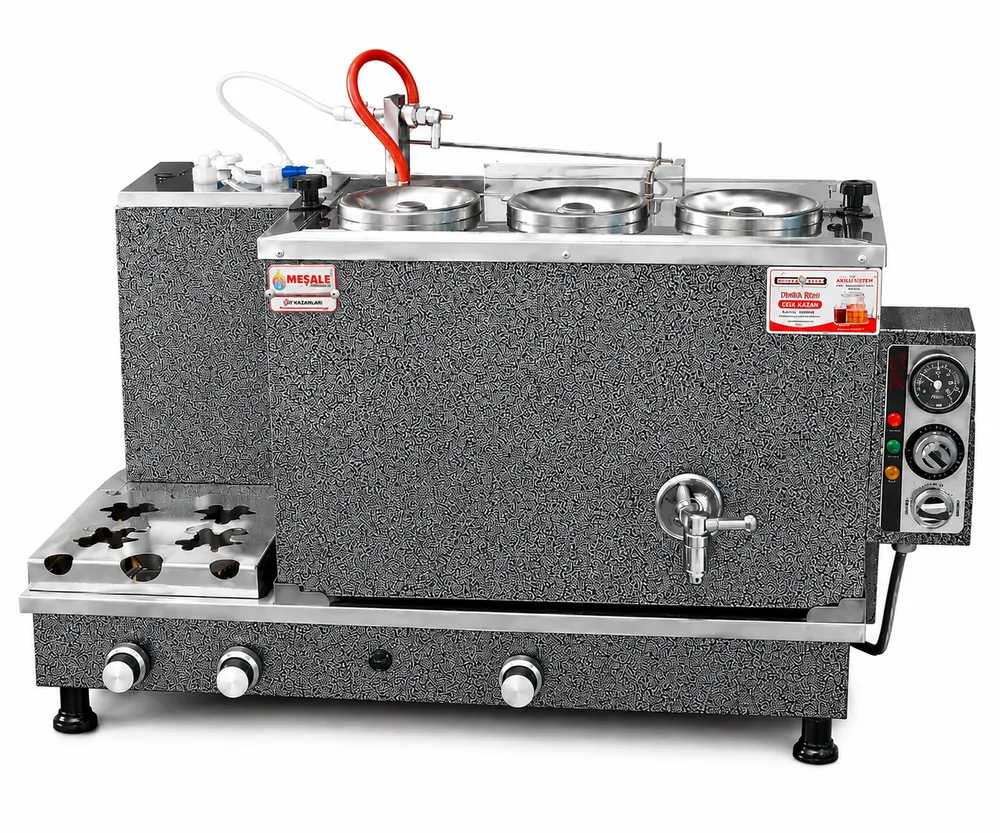 Meşale Çay Kazanı Kromat 3 Demlikli 33-35 Litre | Elektrikli, Doğalgazlı, LPG’li Turbo Çay Kazanı
